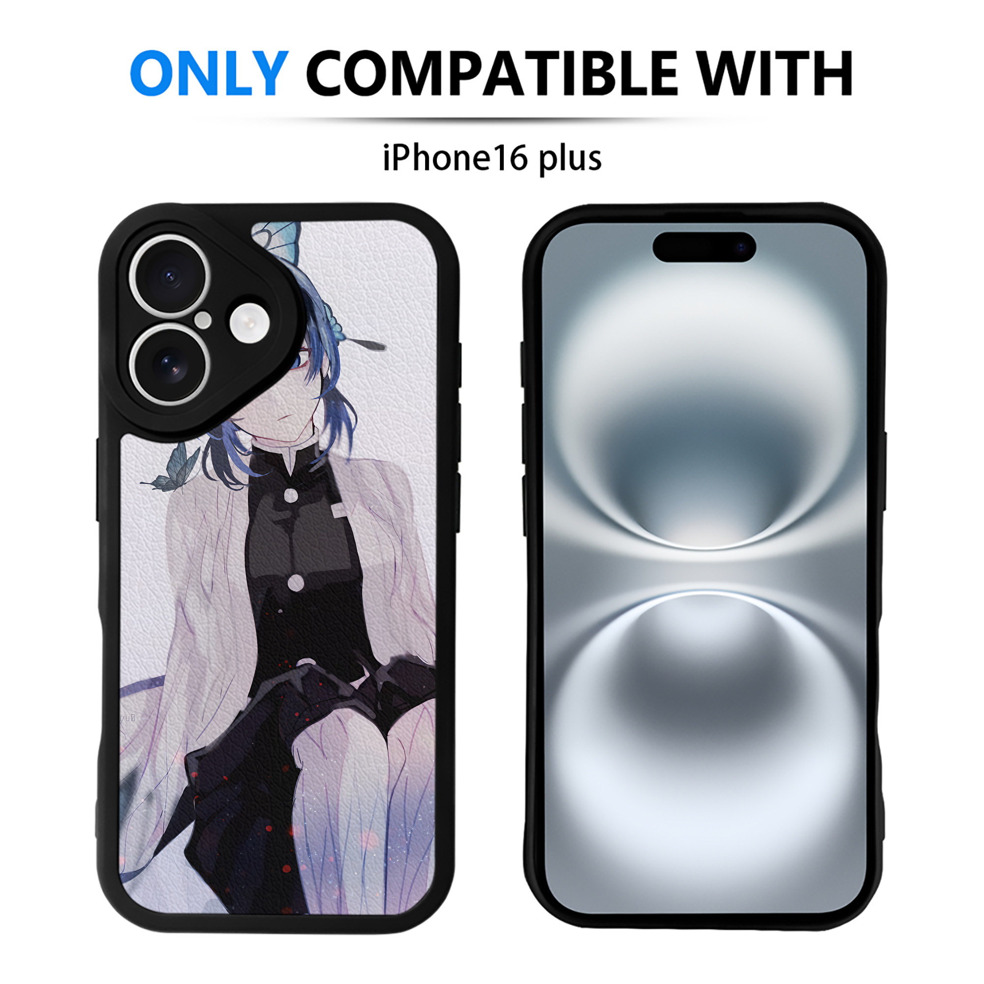 （画像用） 鬼滅の刃（きめつのやいば）蟲柱-胡蝶 しのぶ／こちょう しのぶ Kochou Shinobu 【iPhone 16シリーズ対応】シリコンスマホケース（レザー調） 材質：シリコン